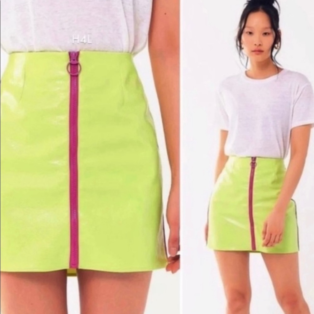 UO Vinyl Neon Green Mini Skirt XS